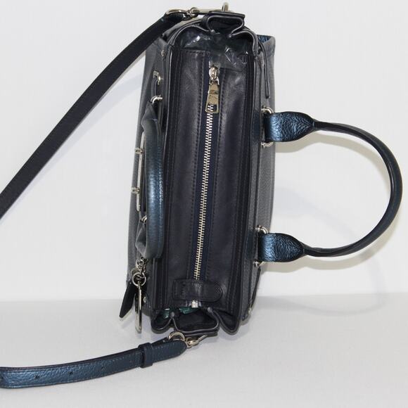 COACH Swagger 27 in Metallic Blue Pebble Leather Satchel Bag - Picture 11 of 14